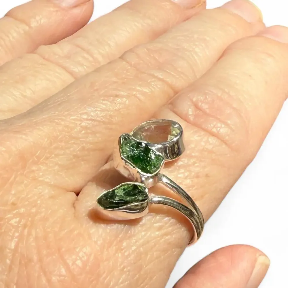 Natural Raw Chrome Diopside Prasiolite Ring 925 Sterling Silver Size 9 - Picture 9 of 9